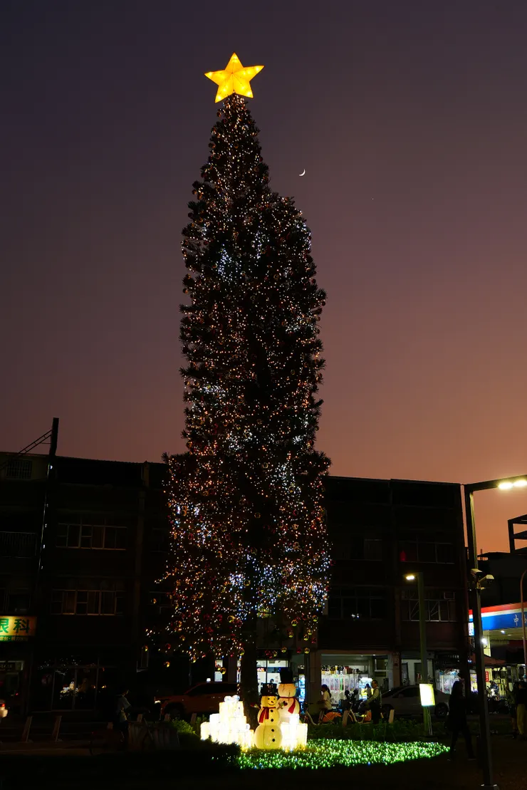 趁著太陽完全下山前，捕捉聖誕樹唯美的畫面