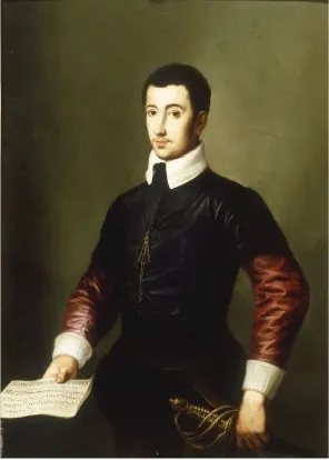 文森佐．伽利萊（Vincenzo Galilei，1520–1591）肖像，傳為義大利畫家亞歷山德羅．阿洛里（Alessandro Allori）所作。伽利略不僅是偉大科學家伽利略·伽利萊的父親，更是佛羅倫斯學社的重要成員。（公有領域）