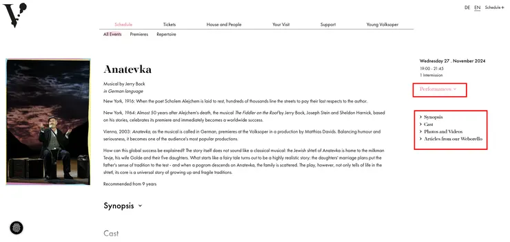 右邊紅色Performances的設計很方便，可以快速切換到其他表演時間