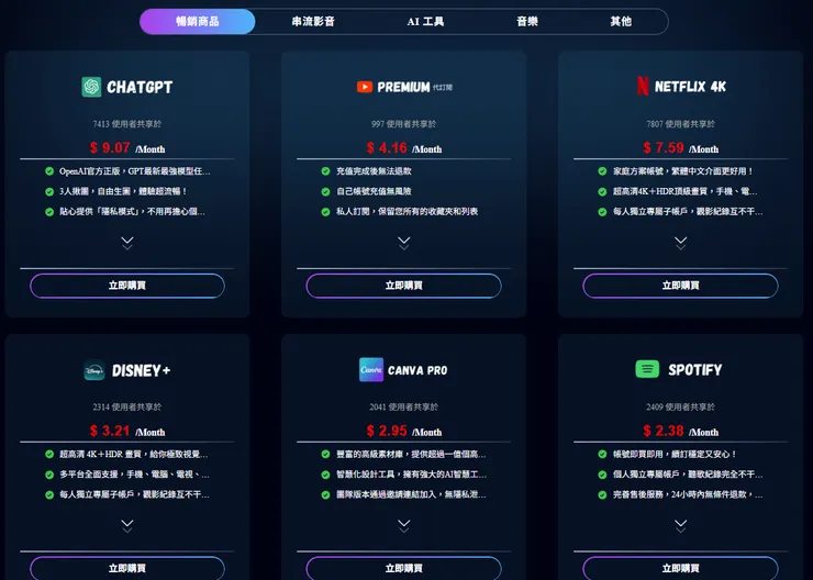 Premlogin訂閱服務畫面