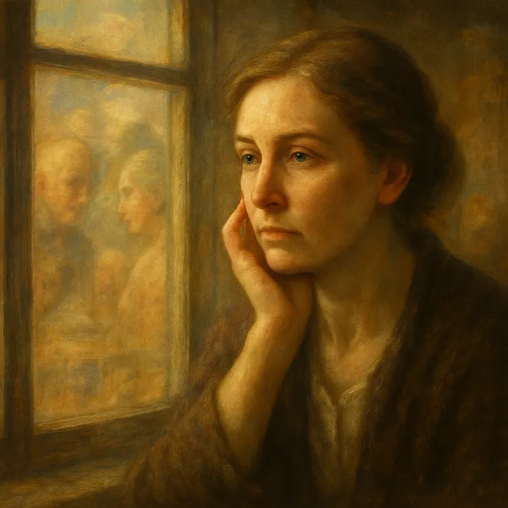 Her soft eyes mirrored the hues of twilight, gentle ambers and muted golds illuminating her gaze. Jane’s fingertips, pale and gentle, pressed softly against the cold glass, sensing vibrations that conveyed silent truths.