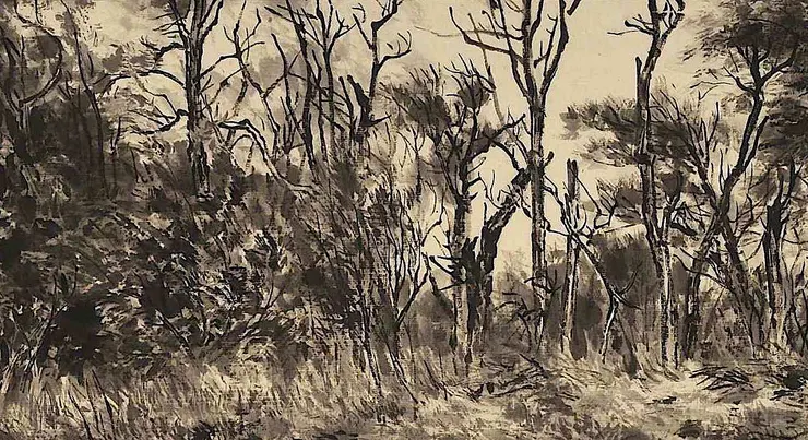 〈海風・新竹香山寫生〉局部－木麻黃