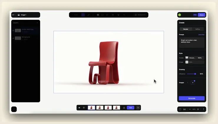 圖片截取於 Vizcom 官網介紹 AI 生成介紹介紹影片