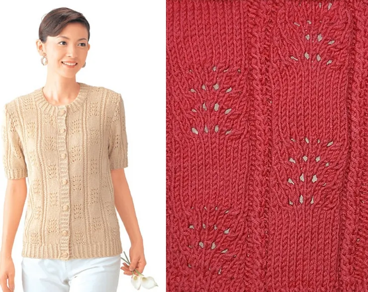 利用鳳尾花+小麻花織成的短袖夏開前襟上衣