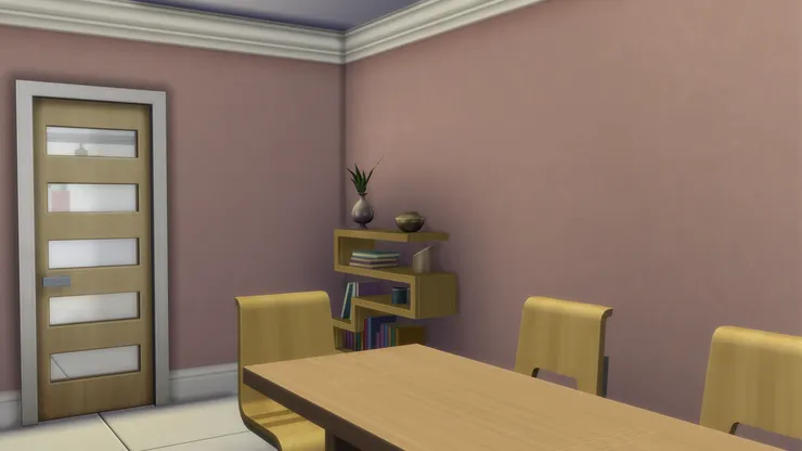 這個房間用了很多淺色的木質，門啊、書架啊、桌椅啊都是，感覺很統一。