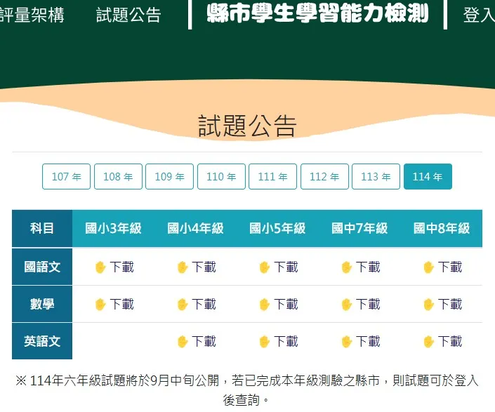 縣市學生學習能力檢測-試題公告