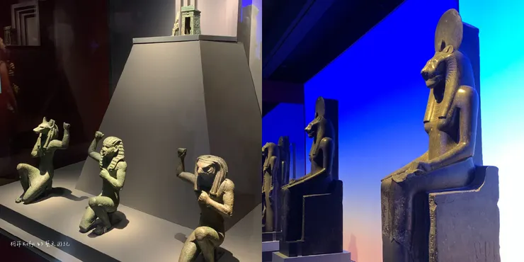 左：國王和神祇歡慶的塑像｜右：塞赫麥特女神坐像