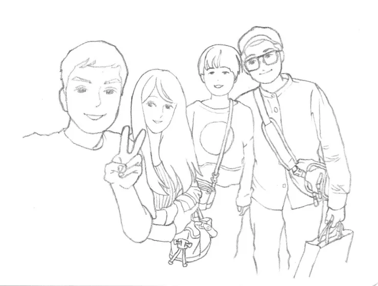 和皮友情侶逛花博市集 線稿