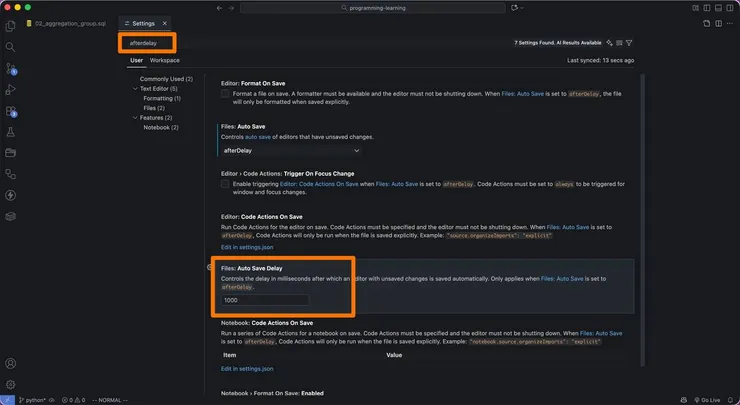 VS Code afterdelay setting.jpg