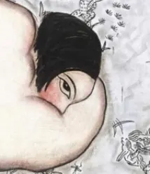 《花毯上的側臥裸女》局部畫面