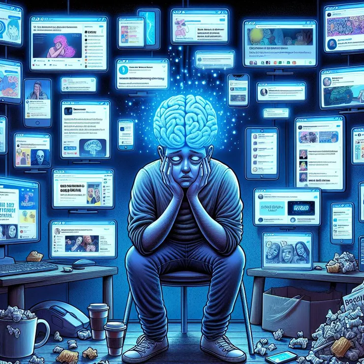 2024年，牛津英語詞典將「Brain Rot」選為年度詞彙，反映了當前數位時代的文化趨勢及隱憂。來源：Dalle-3 生成