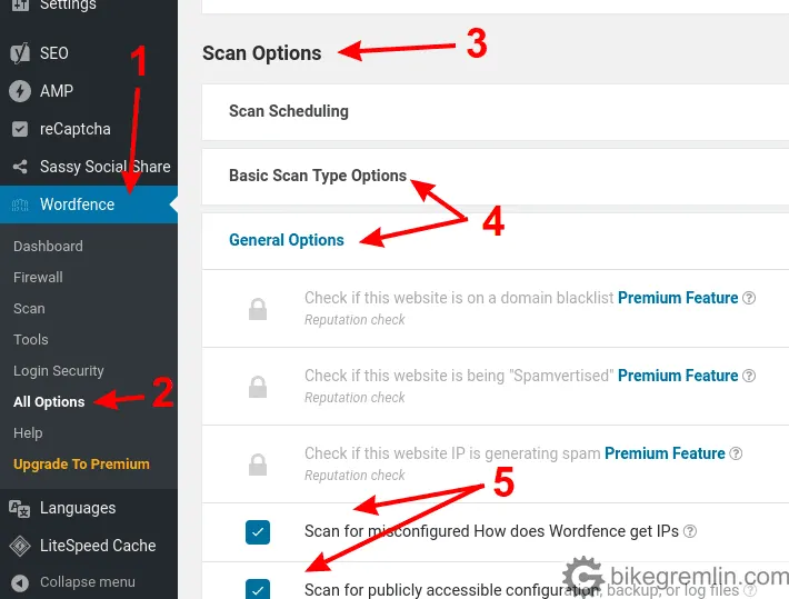 子選單下可直接勾選設定或填入字符。圖取自https://io.bikegremlin.com/14340/wordfence-setup/