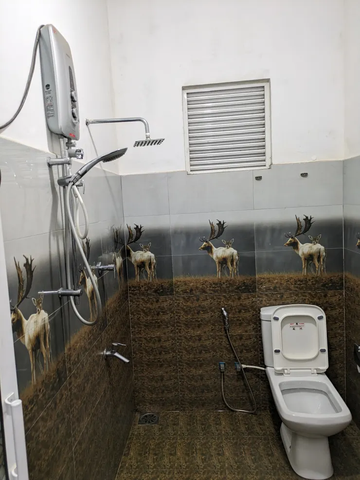 浴室的牆上是Horton Plain Park的呆萌水鹿
