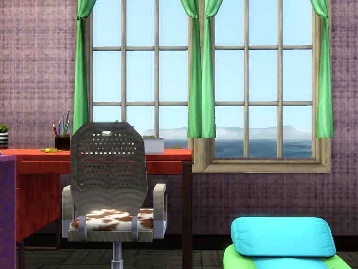 窗簾我用了粉綠色，看起來很突出。