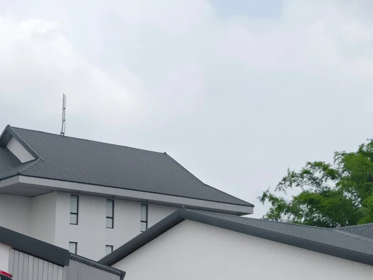 喪禮時拍攝的建築物頂端與天空...