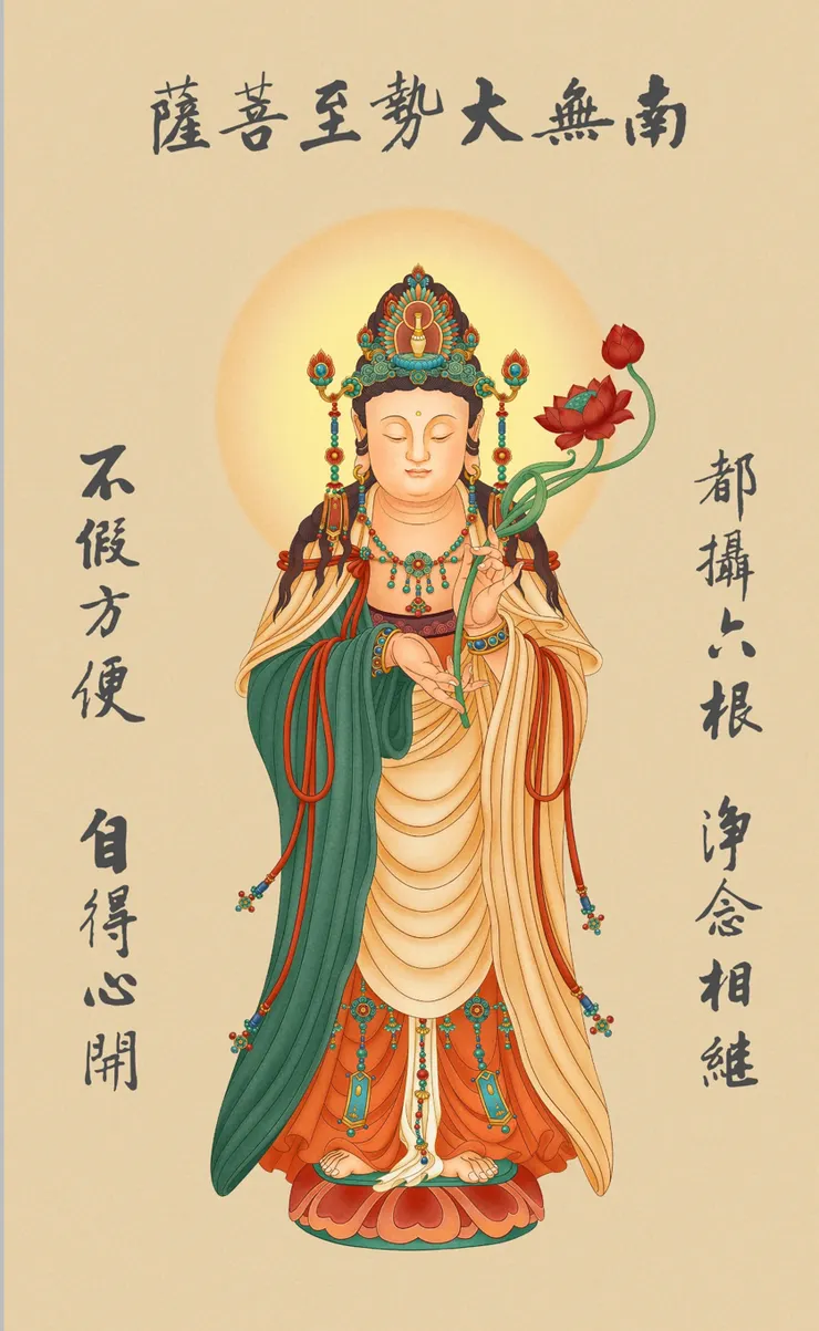 大勢至菩薩 : 都攝六根，淨念相繼