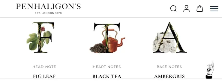 UK 官網標識運茶船的重點香材 : 分別為無花果葉、紅茶、龍涎香