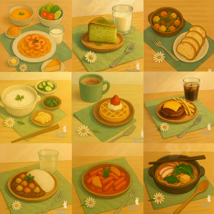 九道小情緒，九張日常餐桌，它們不是華麗的饗宴，而是陪你走過一天心情的細節。