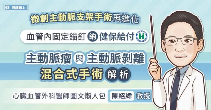 微創主動脈支架手術再進化,血管內固定錨釘納健保給付,主動脈瘤與主動脈剝離混合式手術解析,心臟血管外科醫師圖文懶人包