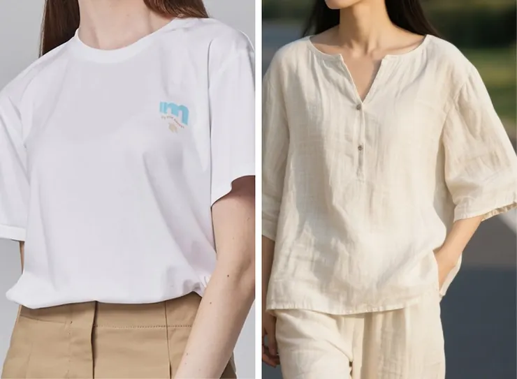 短袖穿搭推薦材質：冰河棉或棉麻