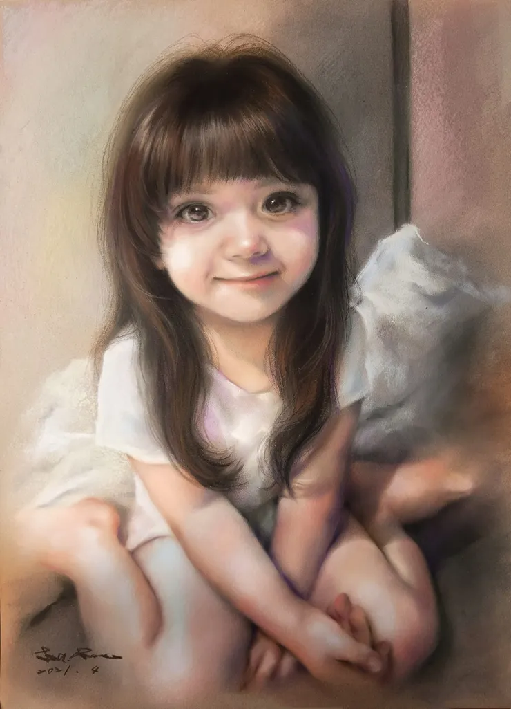 等待聽睡前故事的ISLA (媒材:粉彩)