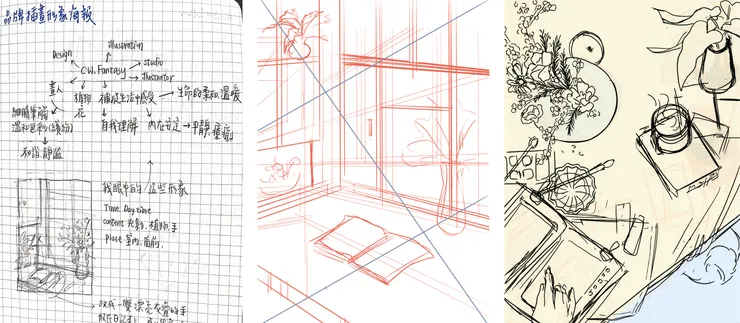 思考過程 / 草圖一 / 草圖二