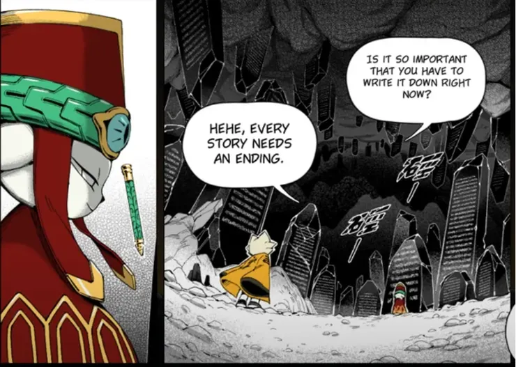 ( 三生有幸:過去、現在、未來 ，遊戲劇照。 )姬和自己(跟死亡的不安)練習共處的方式之一。