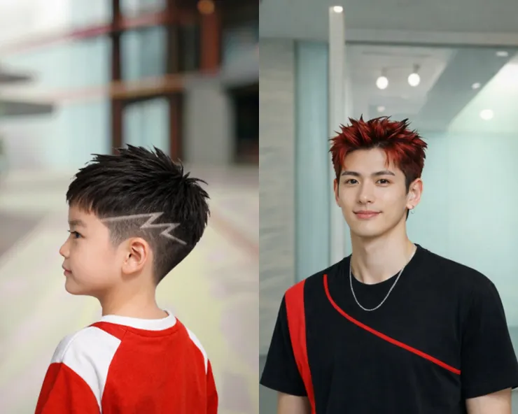 圖說：針對男性對髮型的清爽需求，曼都推出俐落且充滿幾何線條感的「強運前刺頭」、「元氣紋刻頭」，展現無畏的氣場與生機。（資料來源：曼都髮型）（AI輔助創作視覺）