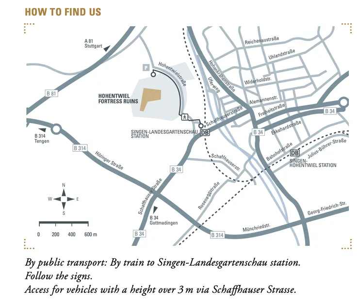 德國城堡官網提供交通建議，搭火車到Singen-Landesgartenschau Station，這站是個小站