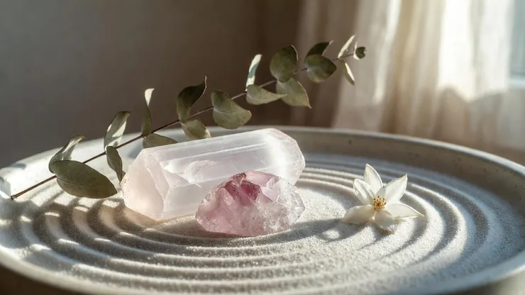 透石膏與玫瑰石英，帶給天秤座平靜與愛。