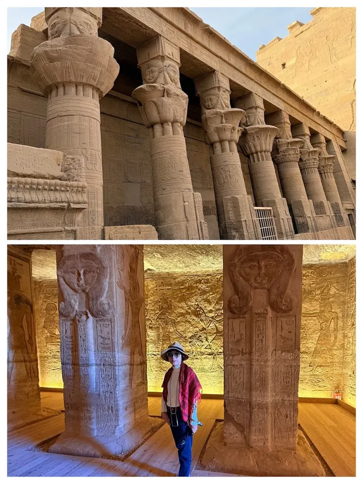 上:菲萊神廟哈托爾柱  下：阿布辛貝哈托爾柱