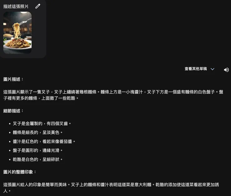 Google Gemini描述美食攝影圖片