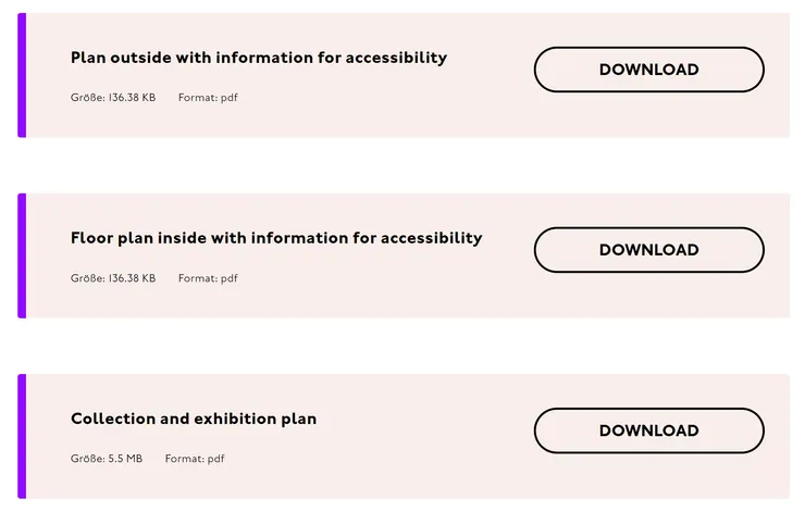 樓層平面圖及展間介紹。截圖自漢堡美術館官網。(Aug. 19, 2025)