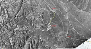 竹東車站與台泥竹東廠之間以專用線(黃線)連接(圖片來源：台灣百年歷史地圖-1947年航照)