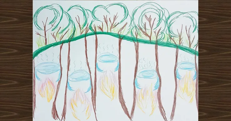 作者直覺繪畫：〈火山與慈悲之樹〉