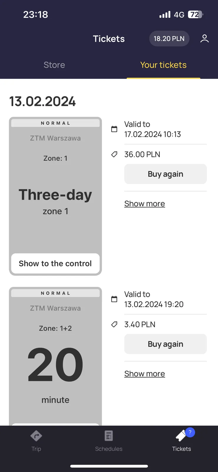 可在app看到你買的車票，單程、1日、3日券等