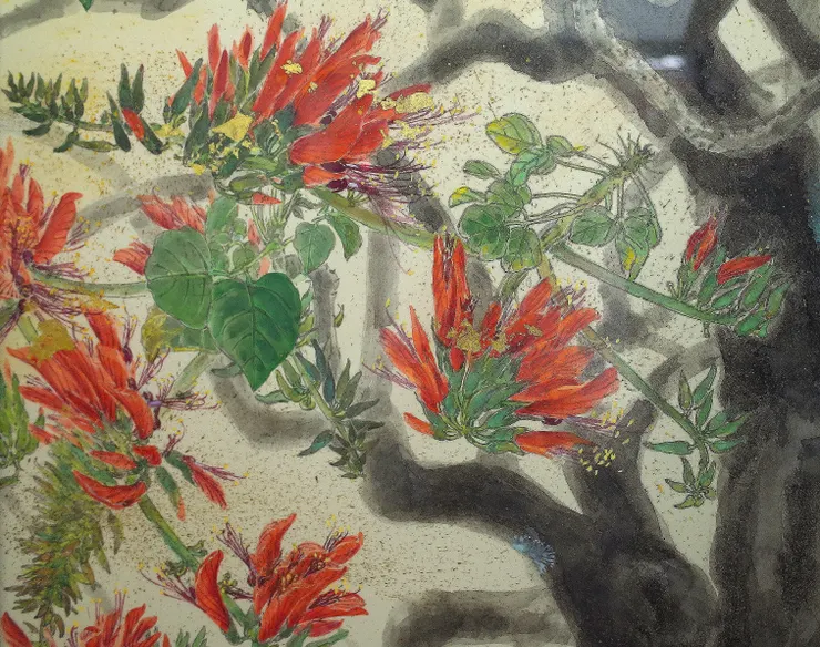 〈莿桐花開〉局部－莿桐花