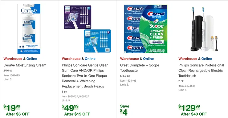 CereVe 滋潤乳霜、飛利浦電動牙刷替換刷頭、飛利浦電動牙刷（兩入）。