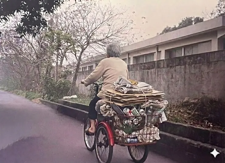 長髮後來以撿回收維生(AI示意圖)~背景為埔尾兵營