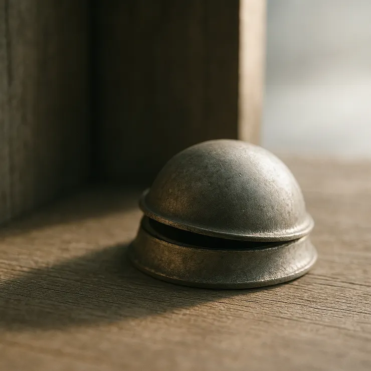 附語：小鐘外殼在桌面靜置，金屬邊緣鬆出一道極細的縫；杯影輕貼木紋。 不是修好，是在光裡慢慢放下。