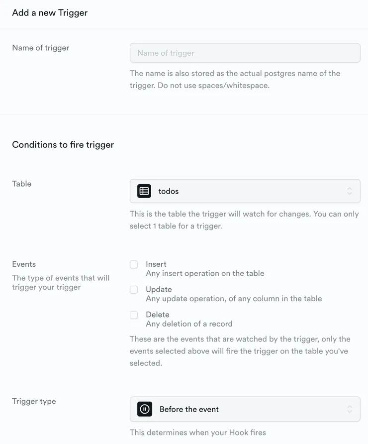 新增觸發器面板