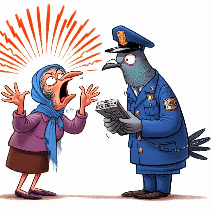 電波阿嬤：「警察先生，有人用電波入侵我的腦部，在跟我說話，還一直傳色色的畫面想要誘惑我」A.P鴿：「…妳確定是想要誘惑妳嗎…」