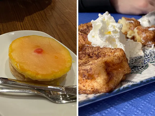 (左)安達魯西亞特色甜點Loca (右)炸鮮奶 Leche frita