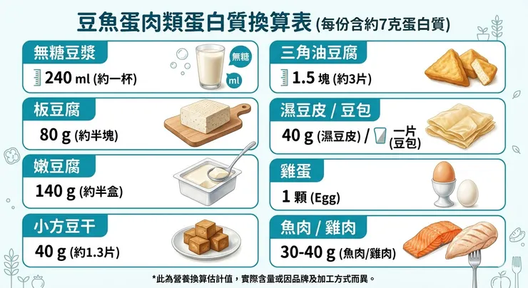 圖片資料參考來源：三軍總醫院〈六大類食物代換圖鑑-豆魚蛋肉類〉