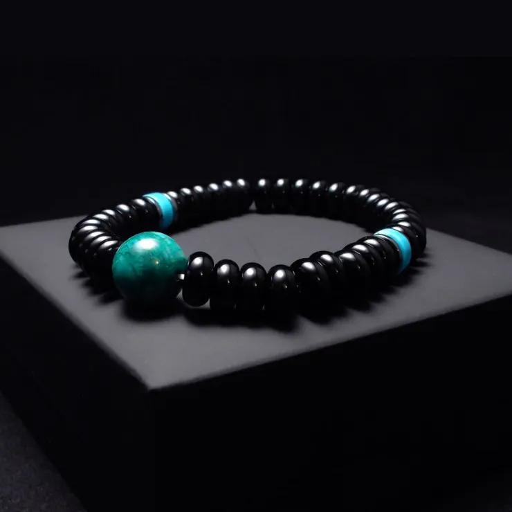 鳳凰松石配黑瑪瑙 重生之力 男士手鍊 QBR-00003