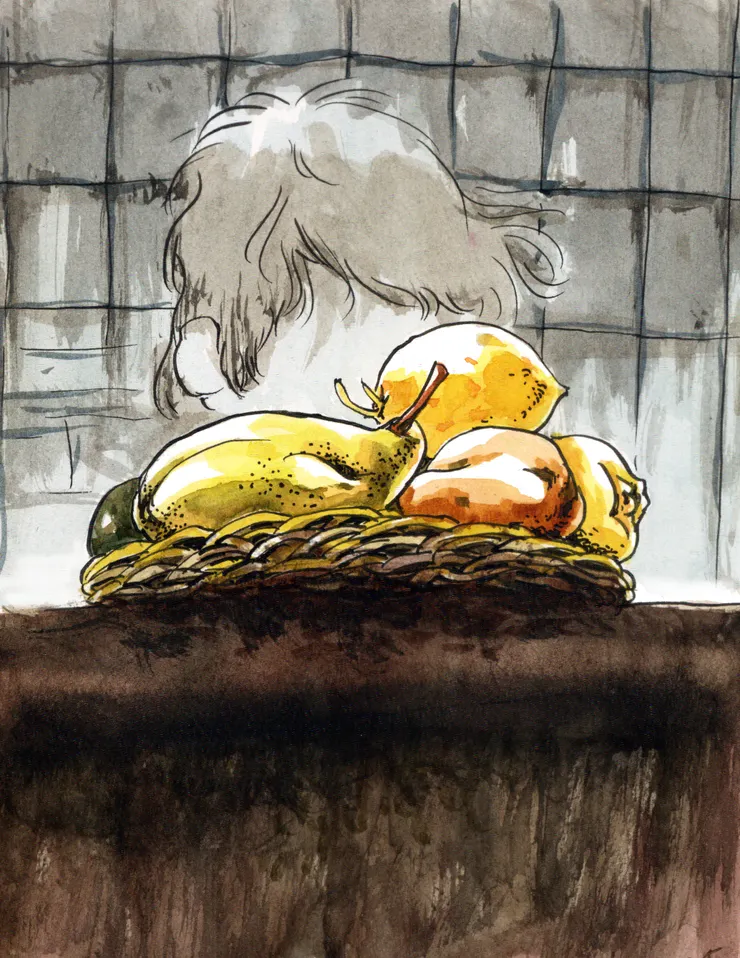 吧台上的水果與咖啡師