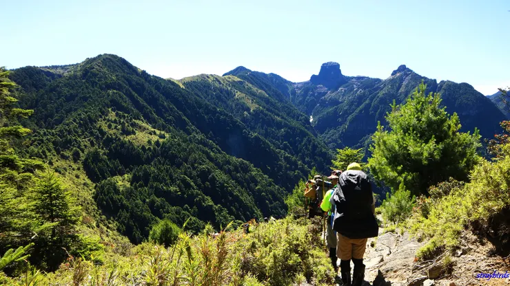續行向大霸尖山推進，因為領隊前一天因重裝造成腳部有點不適（抬腳有困難），因此決定拆隊，我與領隊放棄伊澤山，先到中霸山屋休息，順便推拿一下，放鬆肌肉。