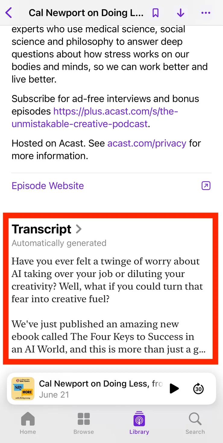 Apple Podcast｜瀏覽逐字稿方式(一)