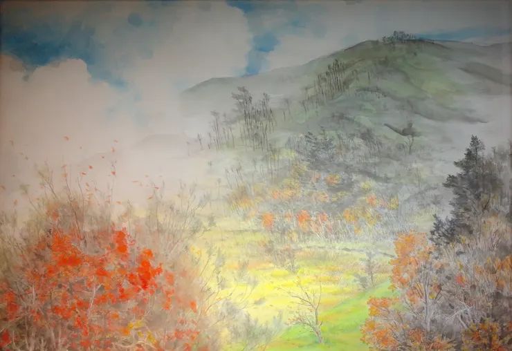 〈溪原散牧〉局部－山頂天空