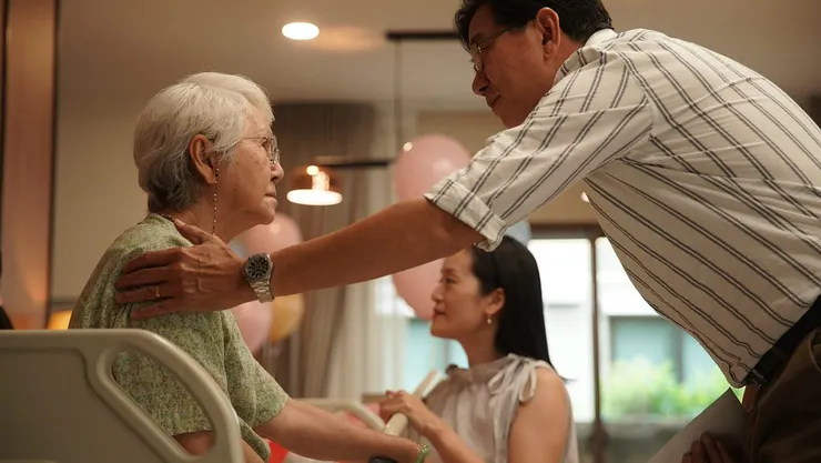 M 的爸爸和舅舅，在劇中都是以量化的視角看待「照顧」但兩者在乎的截然不同。來源：《金孫暴富攻略》電影劇照